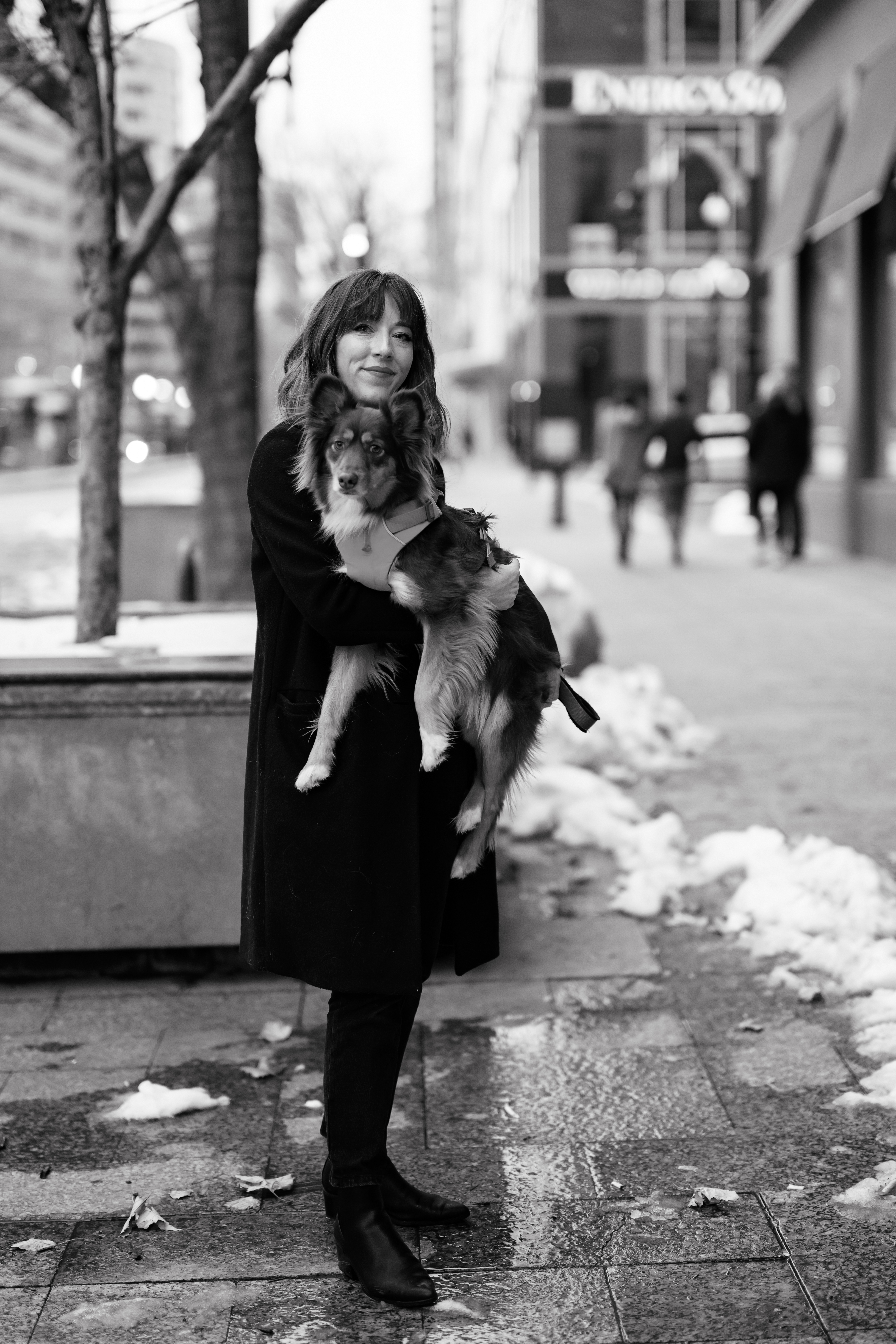 Elisha downtown with her dog the Can man.