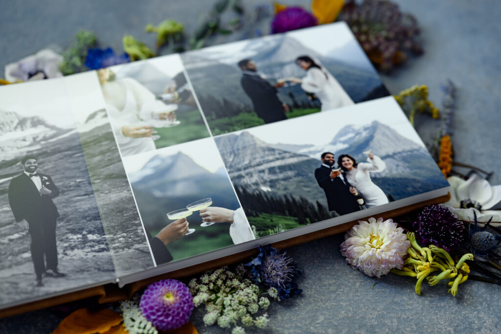 A photo of a RedTree album from an angle to show off the photographic paper quality.