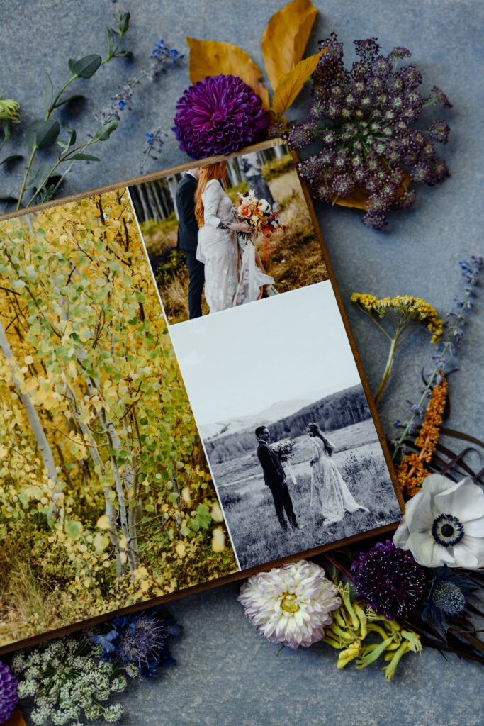 A close up of a single page of a RedTree photo album.